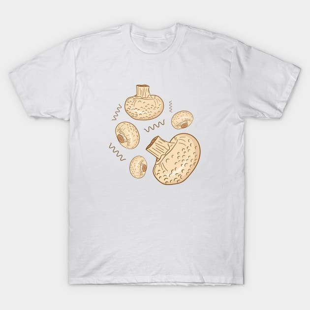 Hand Drawn Champignon Mushroom Pattern Fungi T-Shirt by novaya